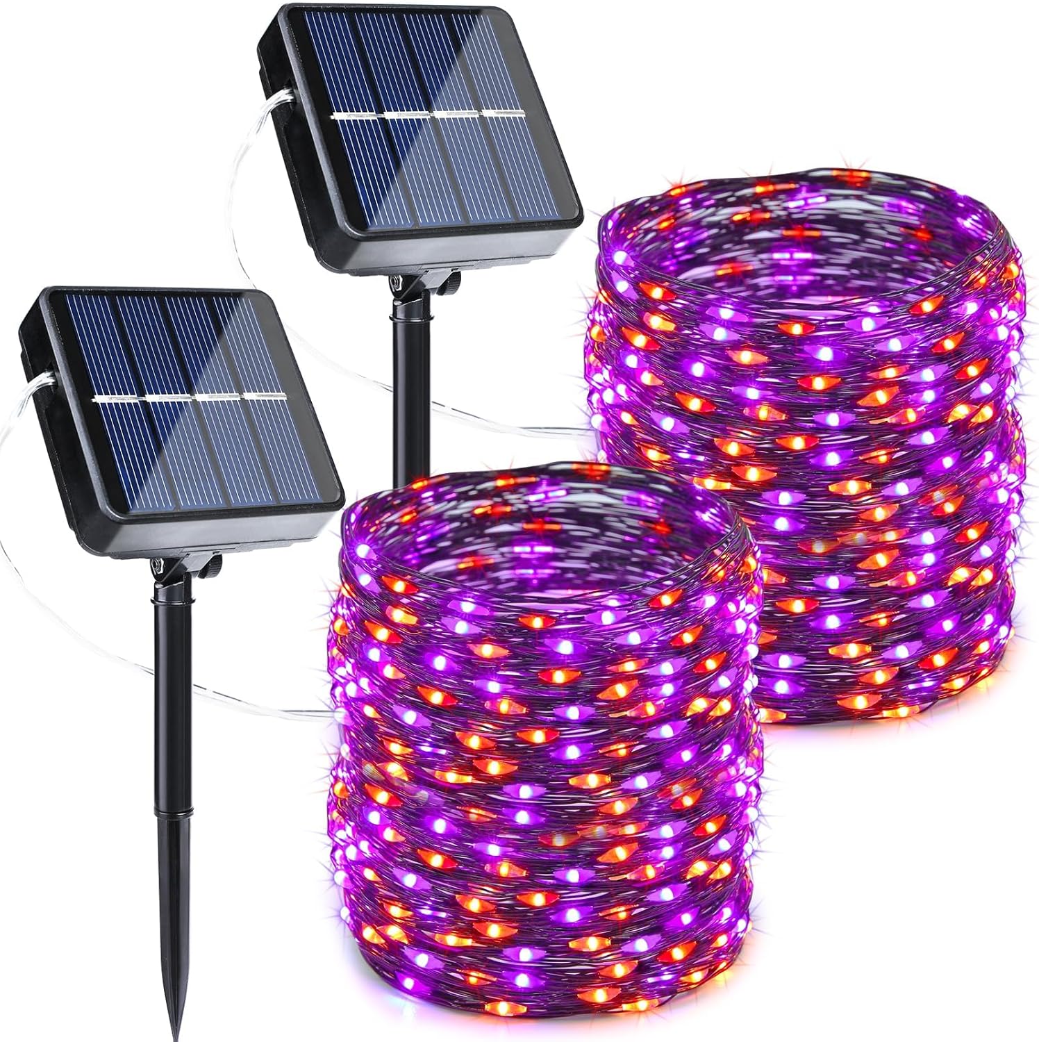 Joomer Orange Purple Halloween Solar String Lights 2Pack Total 100ft 300LED 8 Mo...