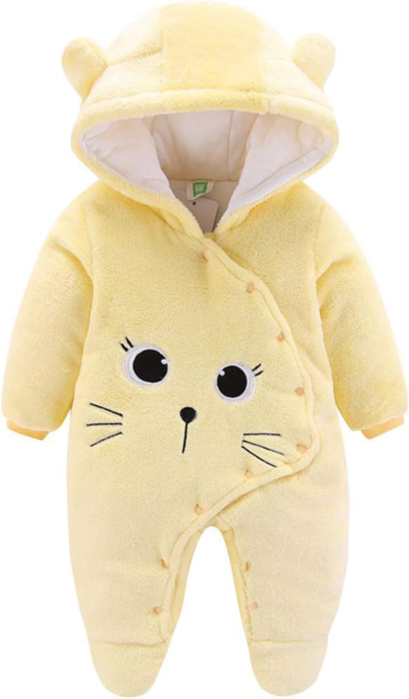 Baby Winter Hooded Romper Fleece Snowsuit Jumpsuit Cartoon Cat Outfits for Boys...