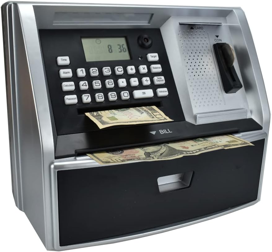 ATM Savings Bank with Debit Card, Electronic Piggy Bank for Real Money, Coin Rec...