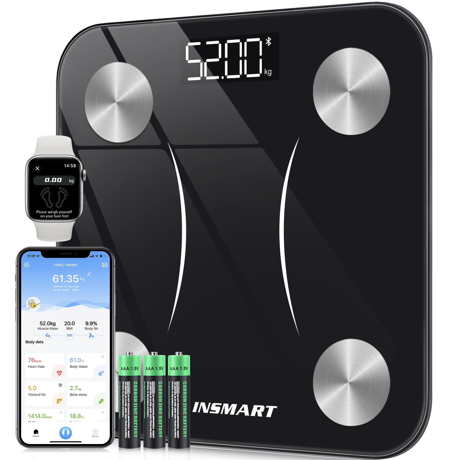 INSMART Smart Scale for Body Weight, Digital Bathroom Scale Bluetooth Body Fat S...