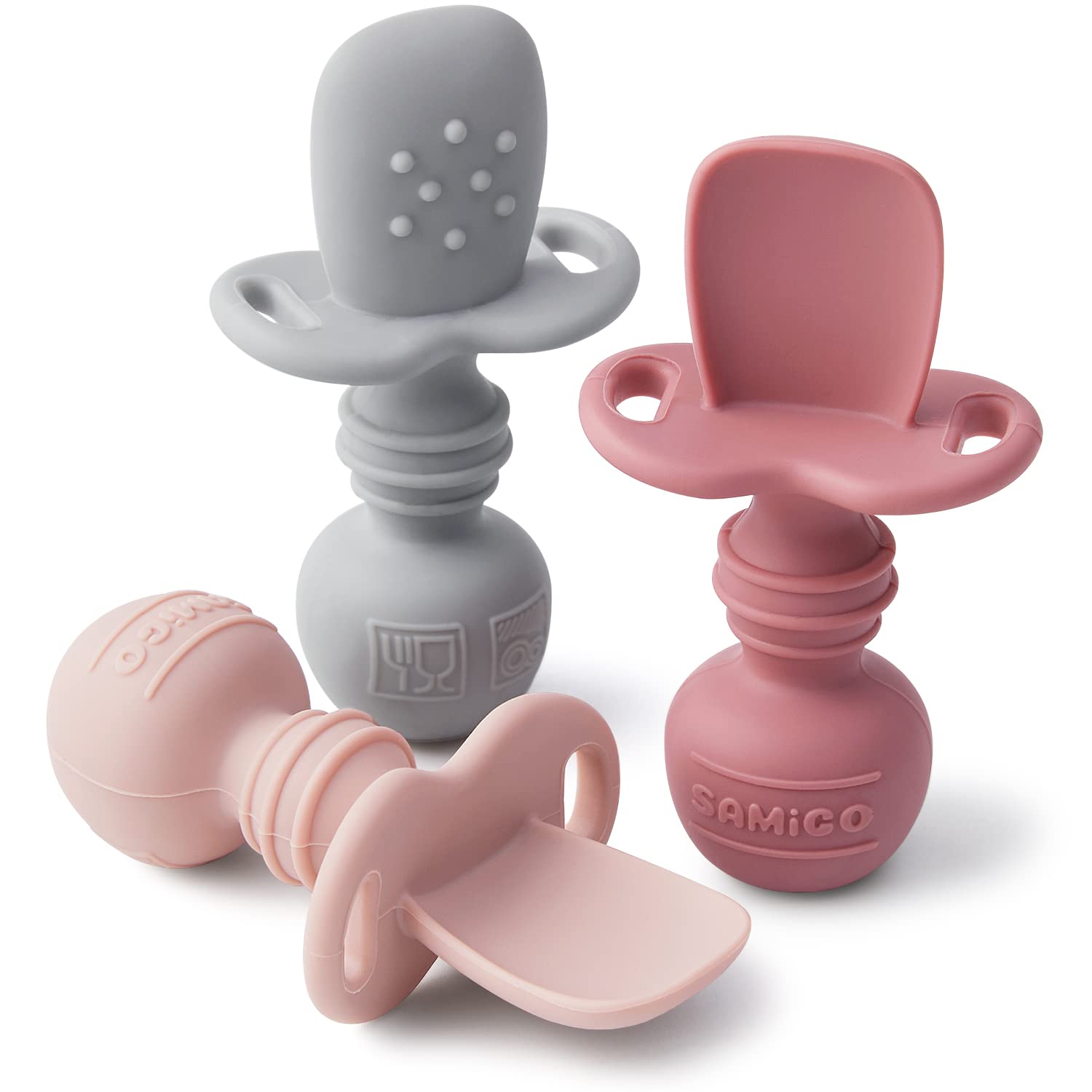 SAMiGO Silicone Baby Spoons Self Feeding 6+ Months - Infant Toddler Utensils - F...