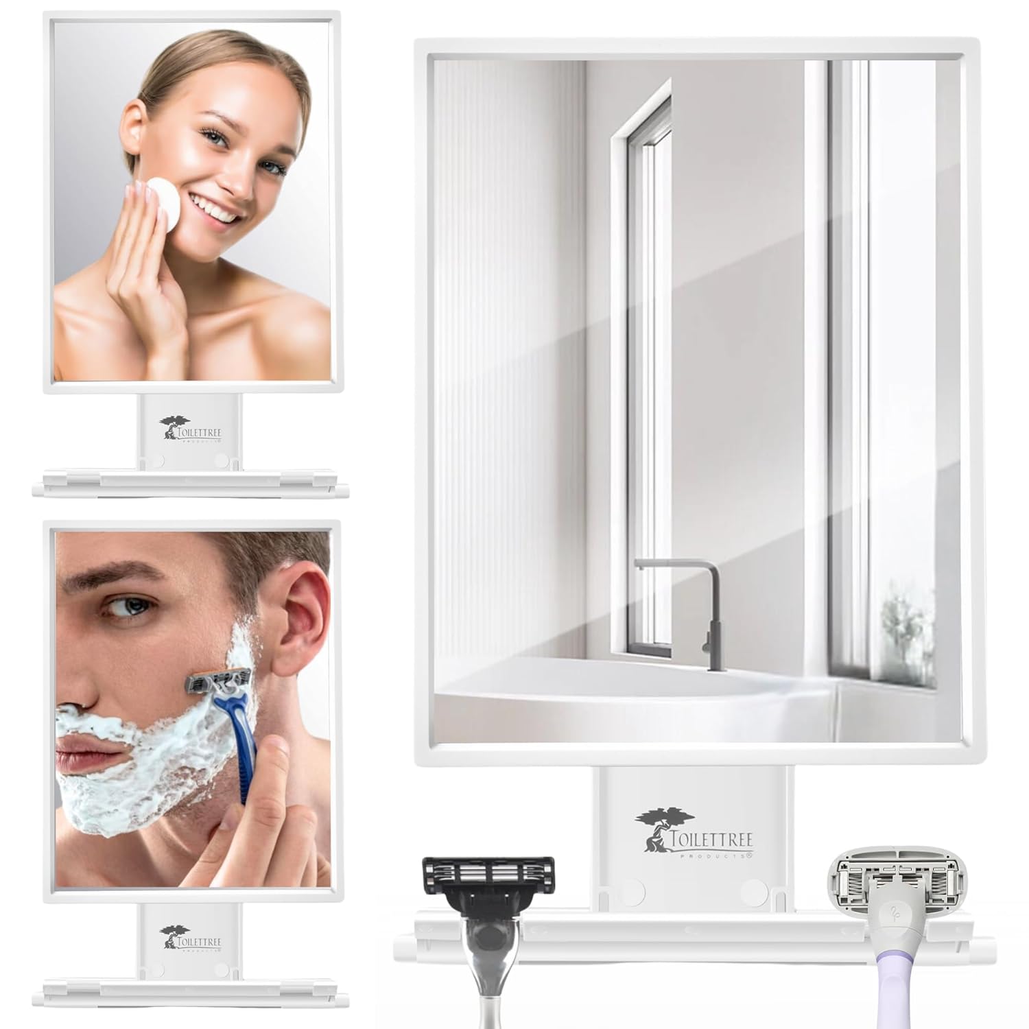 ToiletTree Products Fogless Shower Mirror for Shaving & Makeup - Adjustable - An...