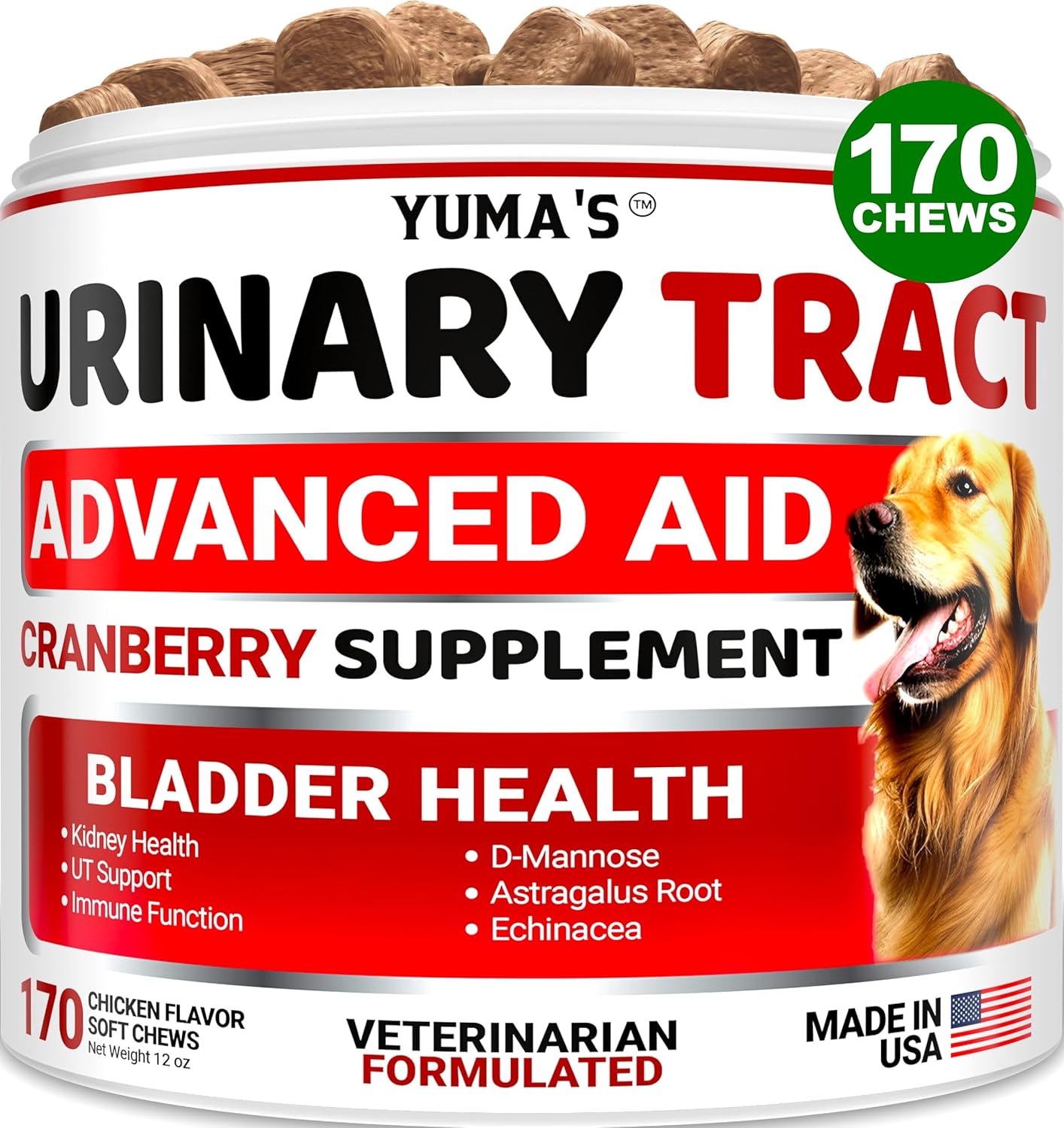 Dog UTI Treatment - 170 Treats - Cranberry Supplement for Dogs - Bladder Control...