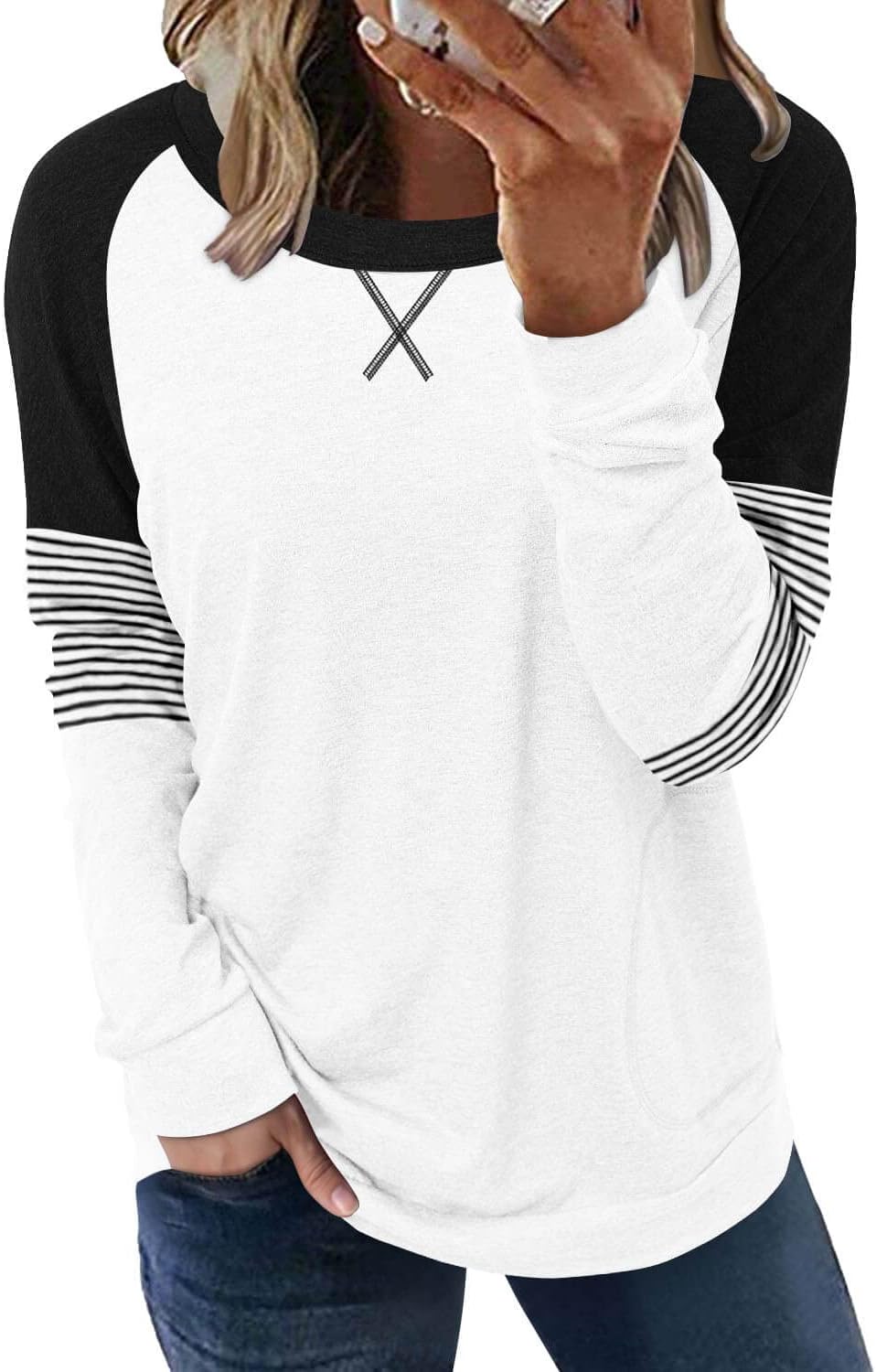 ONLYSHE Womens Crewneck Sweatshirt Casual Loose Fitting Tops Long Sleeve T Shirt...