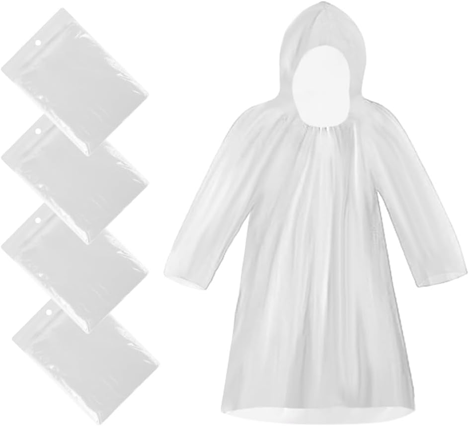Disposable Rain Poncho, 4 Pack Waterproof Ponchos Adults One Size Clear Raincoat...