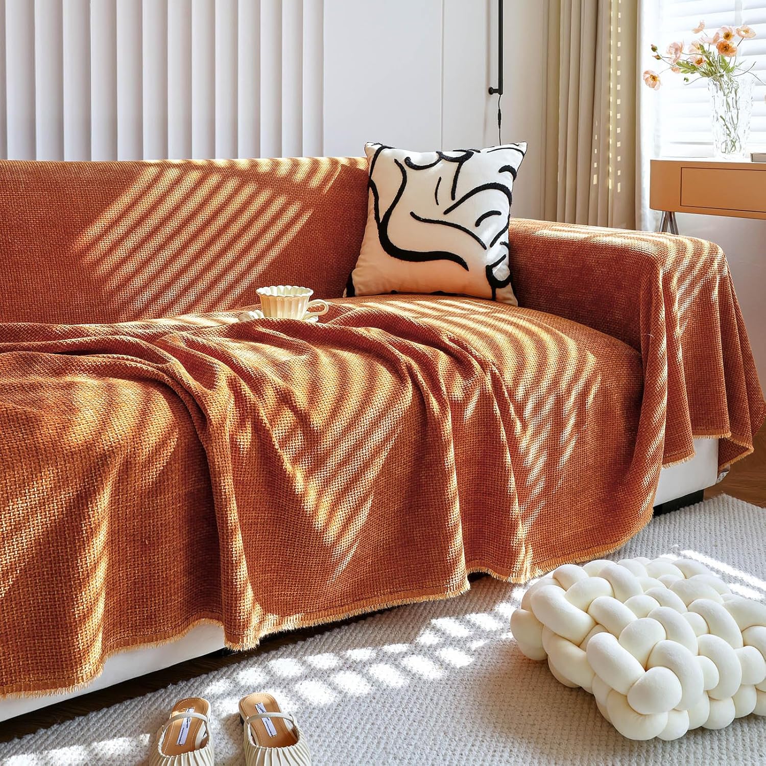 HANDONTIME Brunt Orange Couch Covers, Special 3 Cushion Sofa Slipcovers, Innovat...
