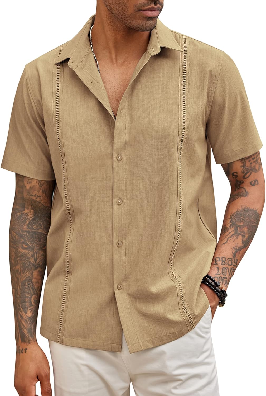 COOFANDY Mens Short Sleeve Cuban Guayabera Shirt Casual Summer Beach Button Down...