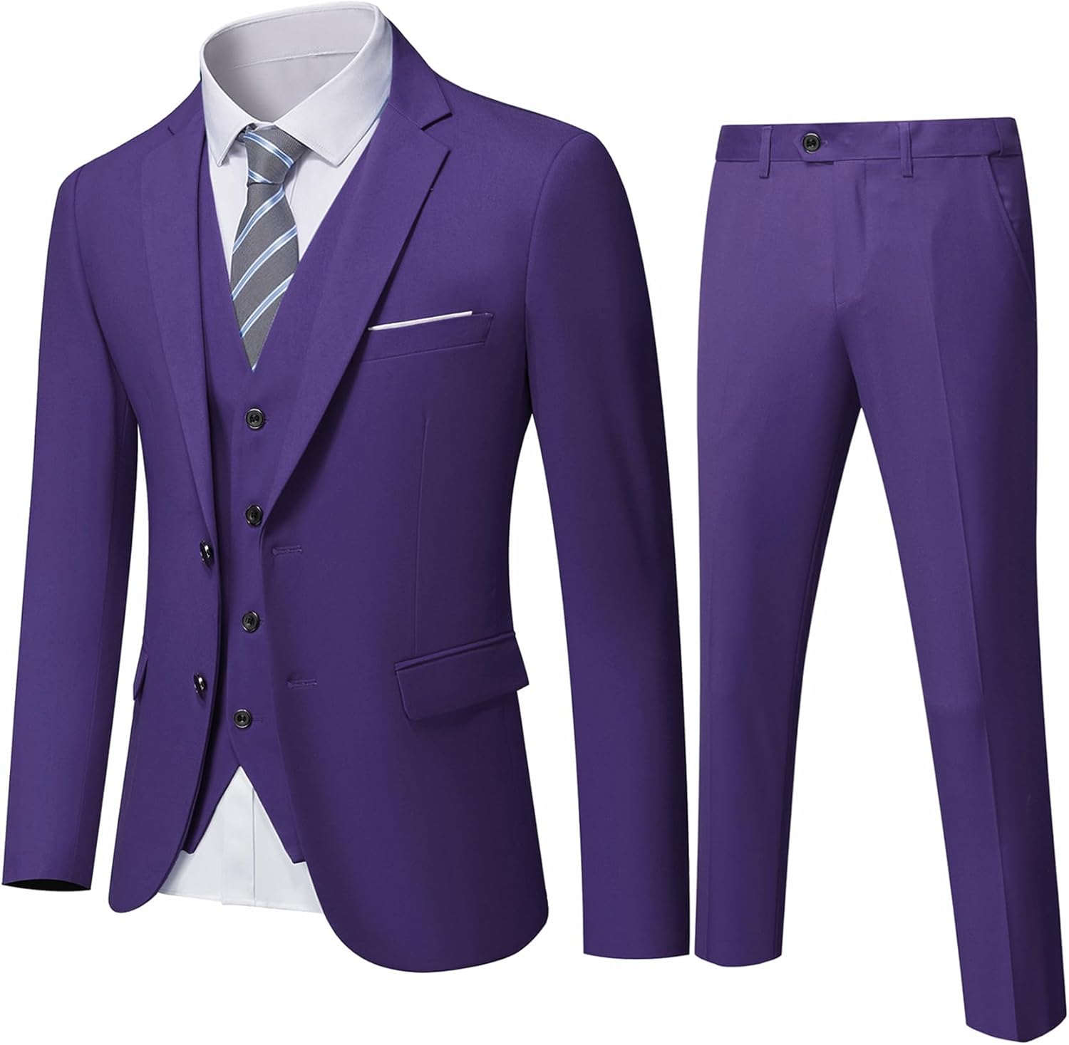 YND Men's Slim Fit 2 Button 3 Piece Suit Set, Solid Blazer Jacket Vest Pants & T...
