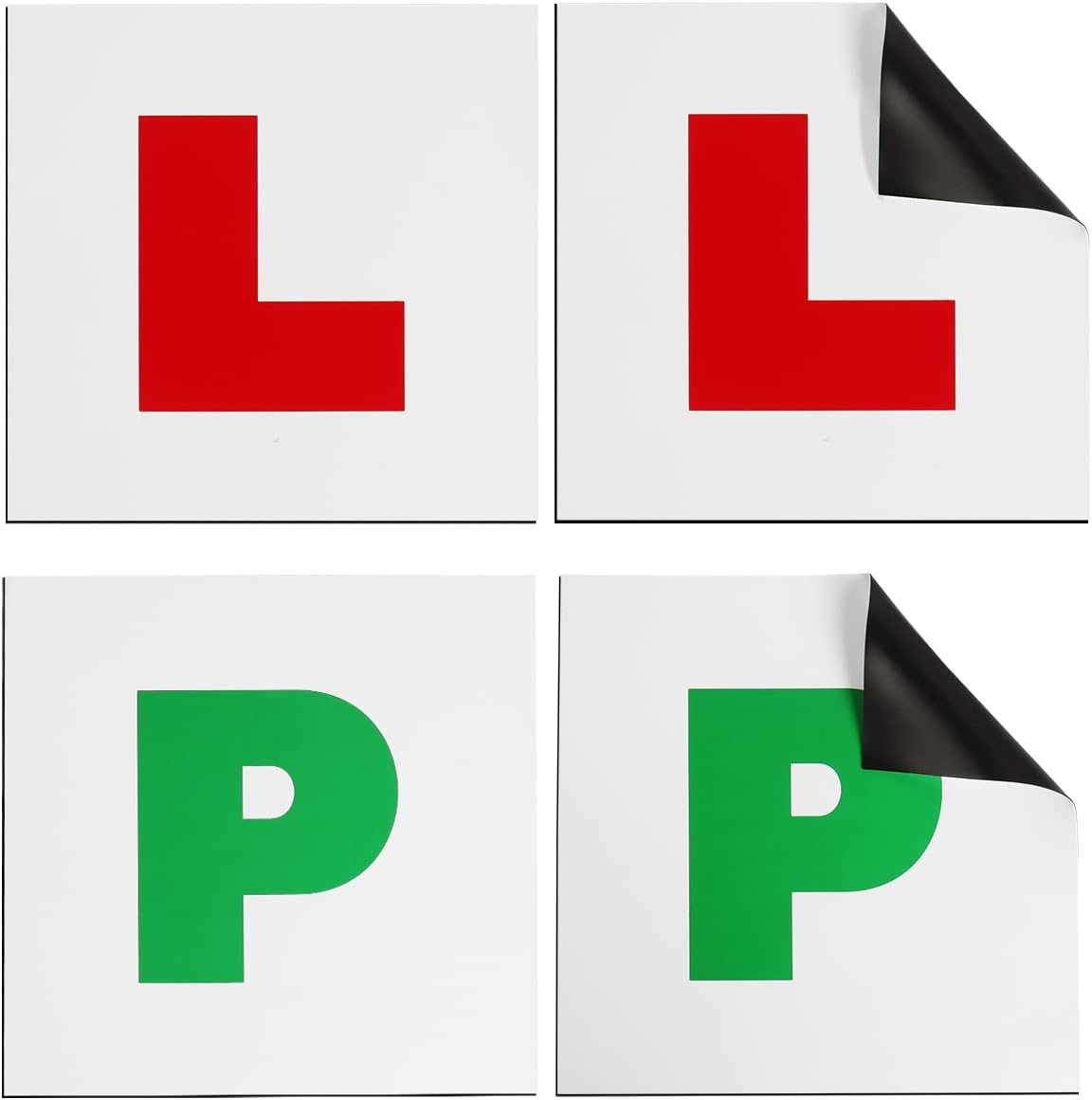 Onarway Fully Magnetic Red Car L-Plates and Green P Plate 4 Pack for car magneti...