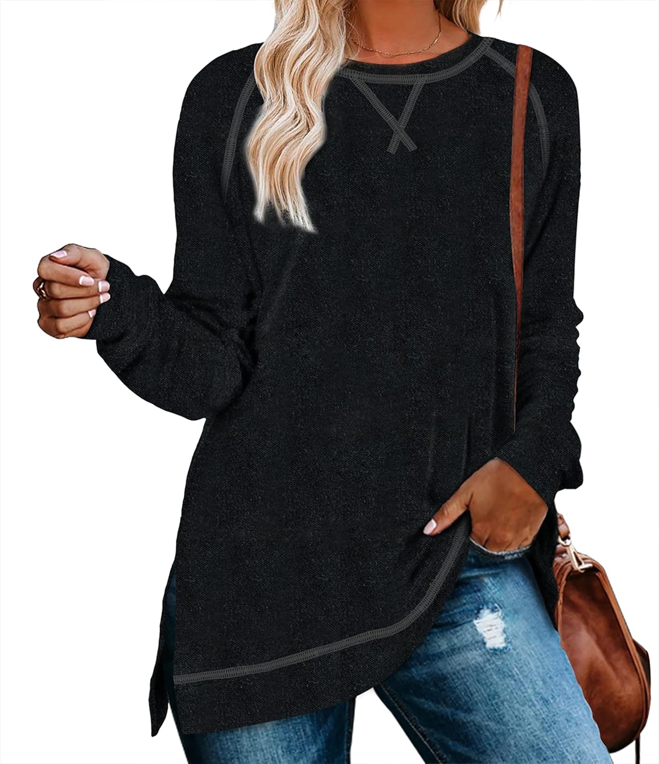 Aokosor Sweaters for Women 2024 Long Sleeve Shirts for Leggings Loose Fit Tunics...