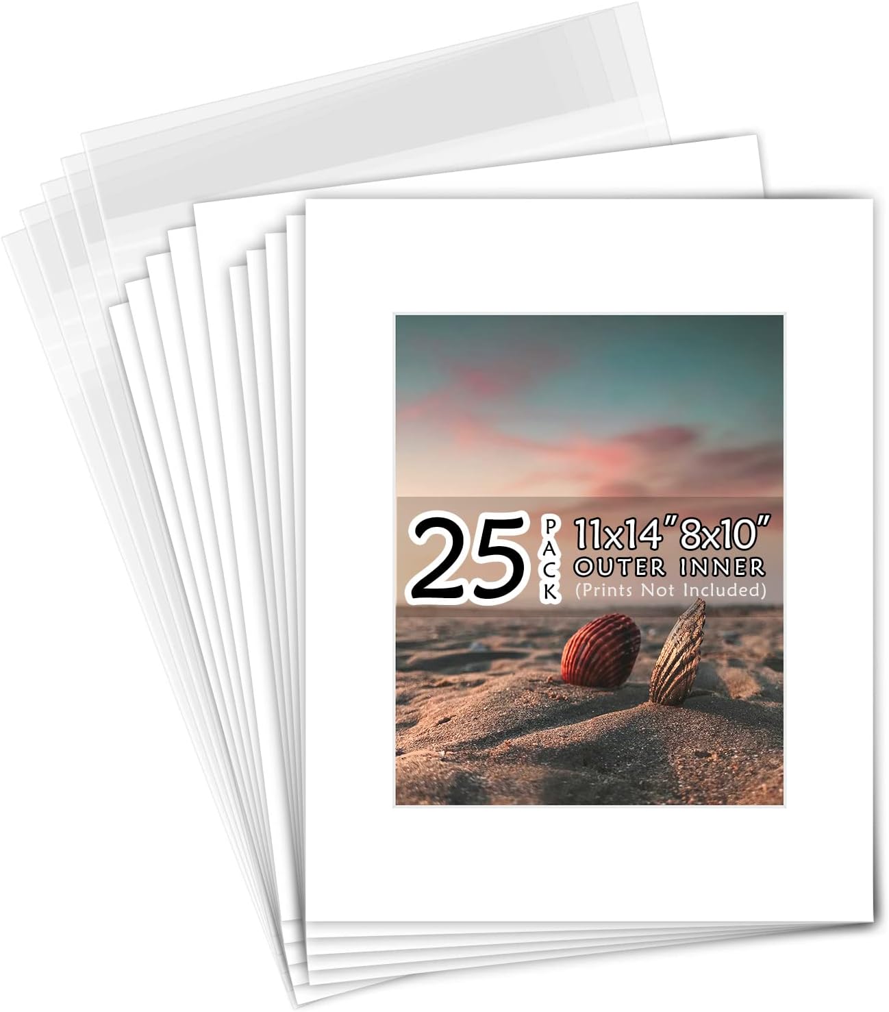 Golden State Art, Acid Free, Pack of 25, 11x14 White Picture Mats Mattes with Wh...