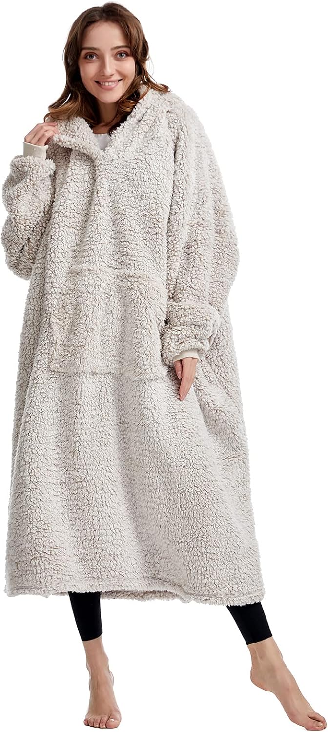 Oversized Teddy Fleece Hoodie Blanket for Women Cuddly Sherpa Wearable Snuggle B...