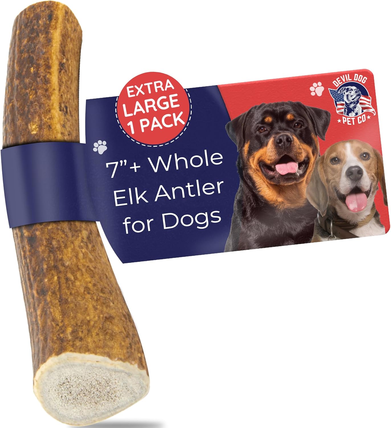 Devil Dog Pet Co. Elk Antlers for Dogs, 1 Pack, Extra Large 7”+, Grade A Long La...