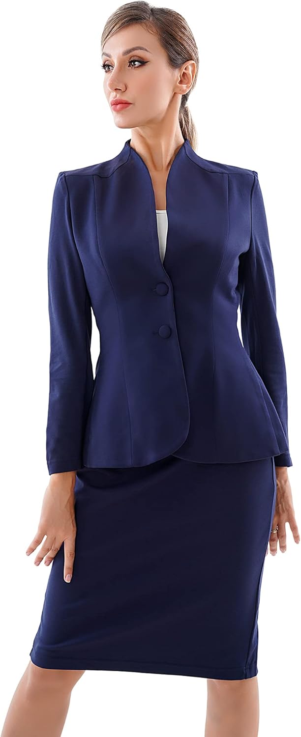 Marycrafts Women's Formal Office Business Work Jacket Skirt Suit Set 18 Dark Blu...