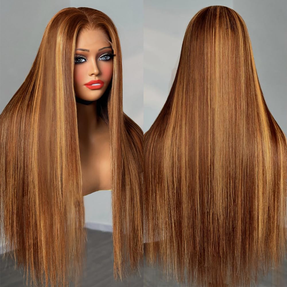 JKD 24inch Highlight Lace Front Wig Human Hair Ombre 13x4 HD Straight Lace Front...