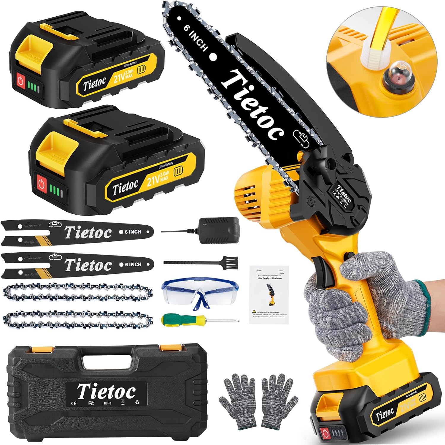 tietoc Mini Cordless Chainsaw, 6 Inch Handheld Chain Saw With Security Lock [Sen...