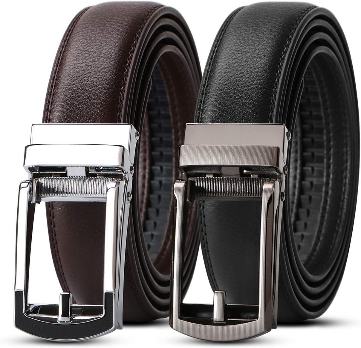 WERFORU 2 Pack Men's Leather Ratchet Belts for Dress Trousers Adjustable Ratchet...