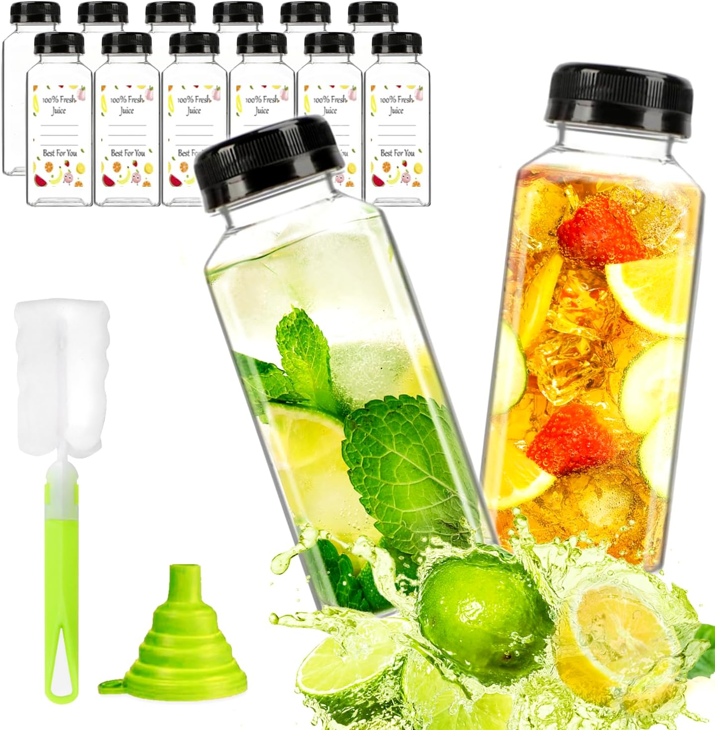 ztarraum 12pcs 12oz Plastic Juice Bottles, Reusable Juice Containers with Black...