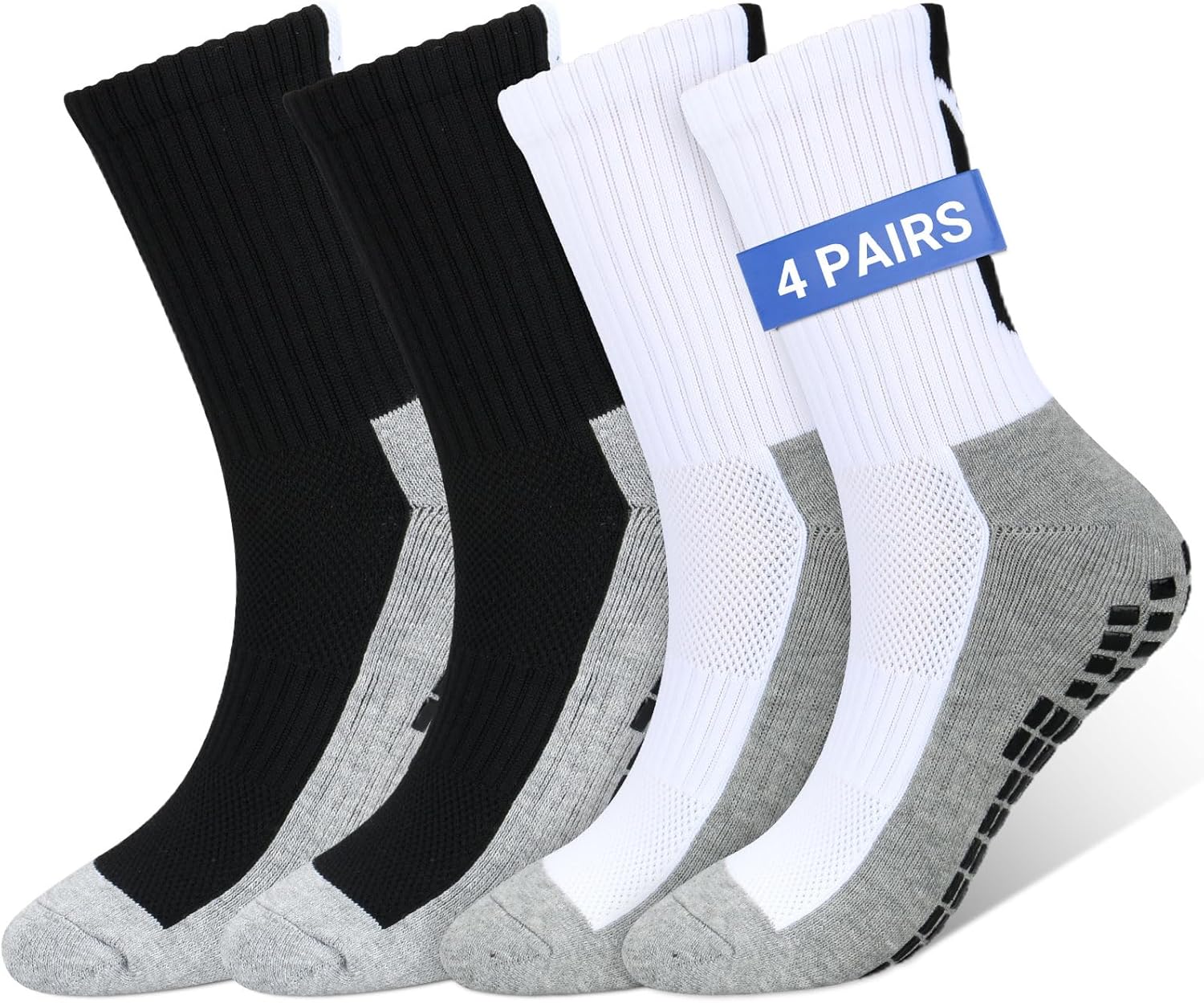 4 Pairs Grip Football Socks, Anti Slip Socks for Mens Women, Men's Running Socks...