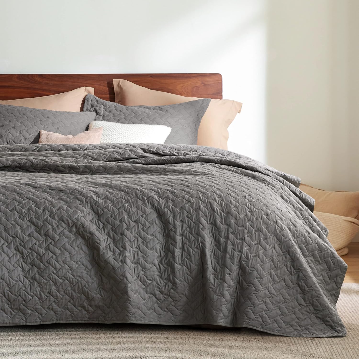 Bedsure King Size Quilt Set - Lightweight Summer Quilt King - Grey Bedspread Kin...