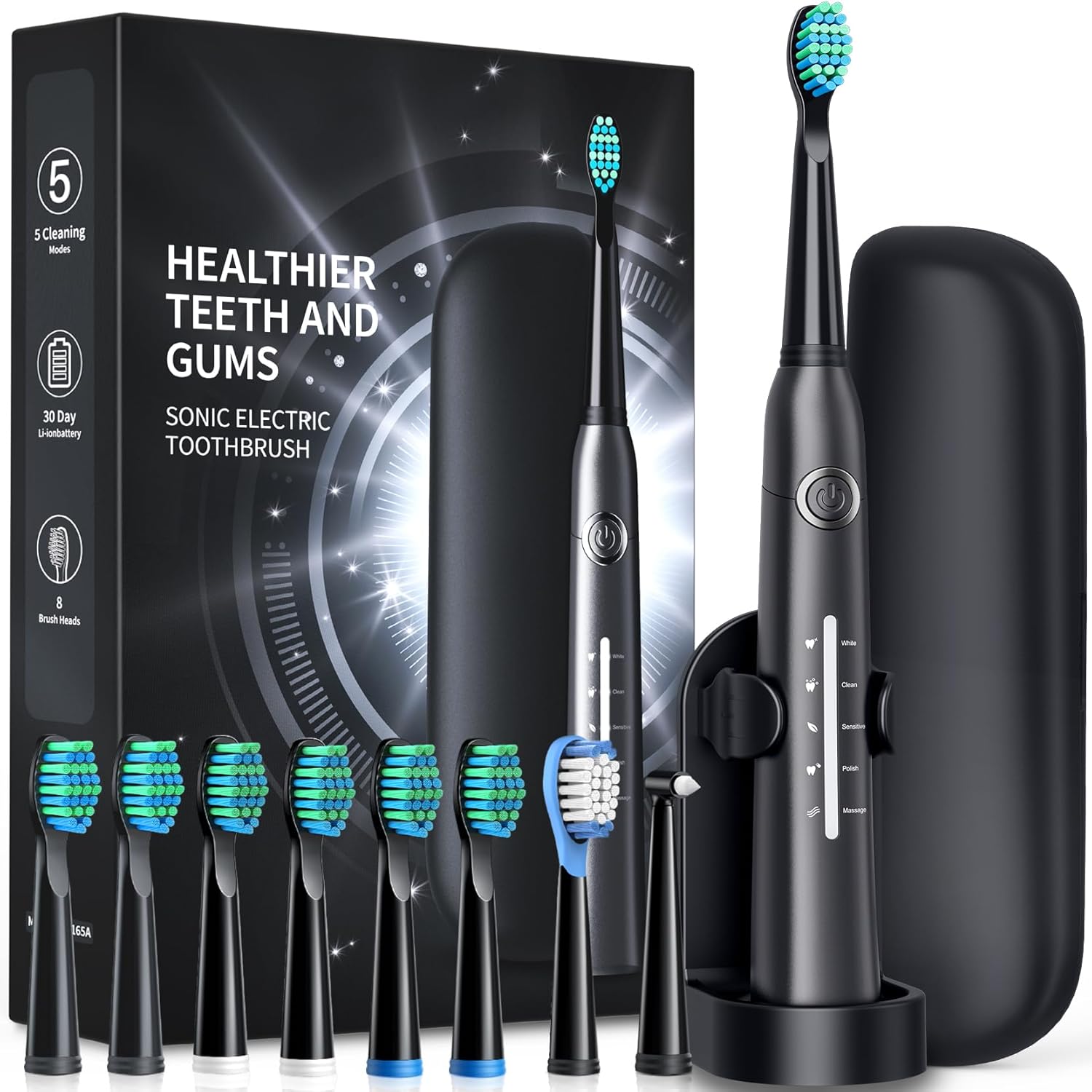 Electric Toothbrush, Sonic Toothbrushes with 8 Brush Heads 40000 VPM 5 Modes, So...