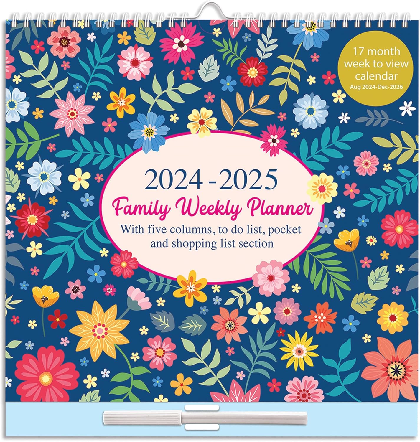 Large 2024-2025 Family Planner 5 Columns Week to View Calendar with Memo Pad 17...