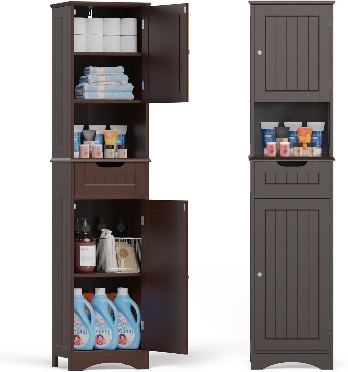 Gizoon 67" H Tall Bathroom Storage Cabinet, Narrow Linen Tower Freestanding Adju...