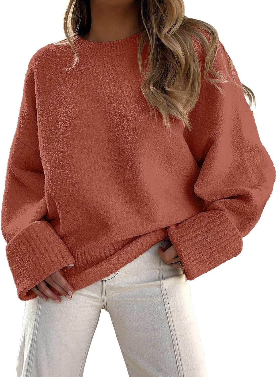 LOGENE Women's Oversized Sweater Crewneck Long Sleeve Soft Fuzzy Knit Pullover S...