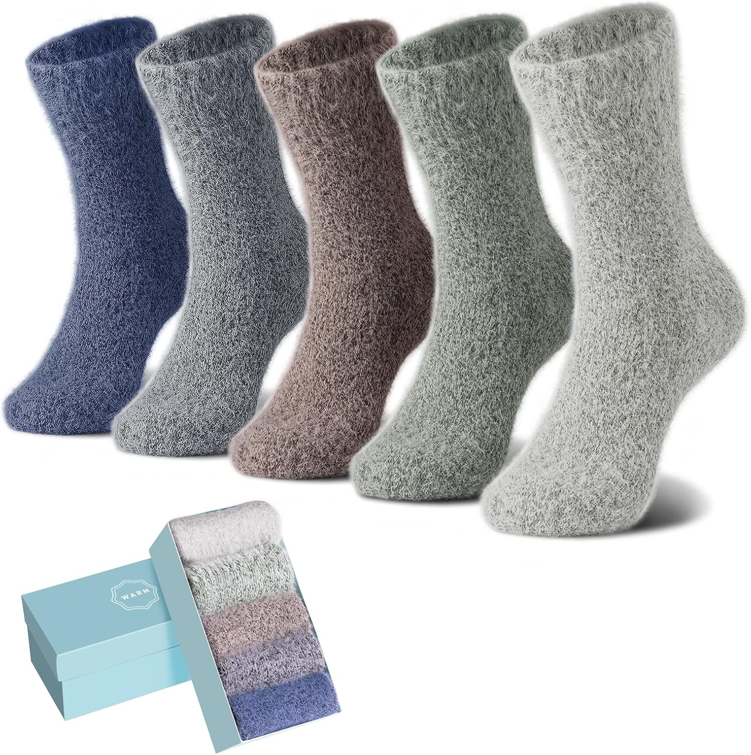 ICEIVY 5 Pairs Fuzzy Cozy Socks for Womens Warm Wool Slipper Soft Bed Ladies The...