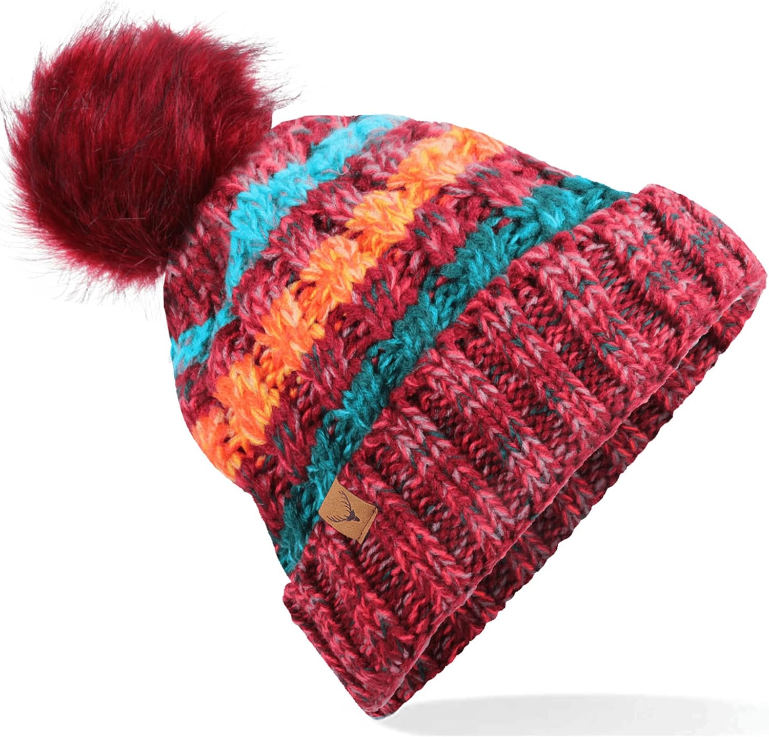 ECOMBOS Winter Bobble Hats, Special Beanie Hat Cable Knitted Hat with Thermal Ha...