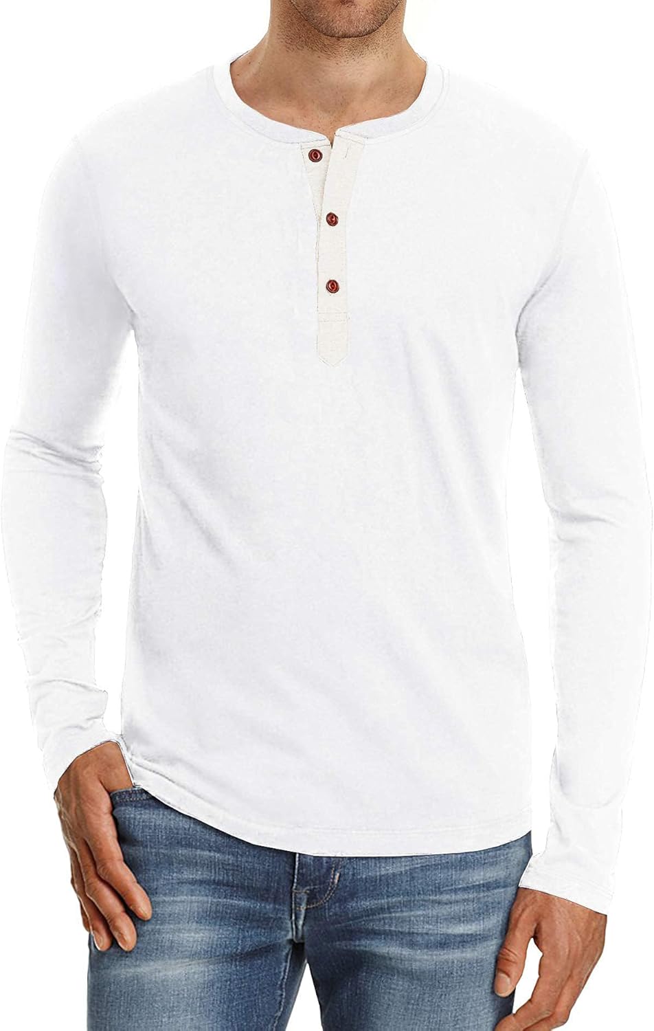 PEGENO Men's Fashion Casual Front Placket Long Sleeve Henley T-Shirts Cotton Shi...