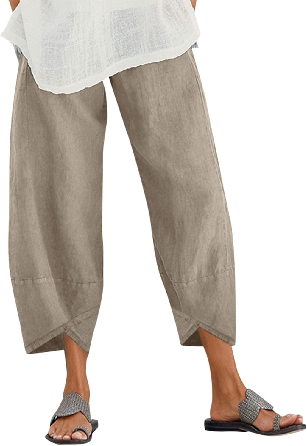 ZANZEA Womens Casual Trousers, Special Cotton Linen Cropped Pants, Innovative Lo...