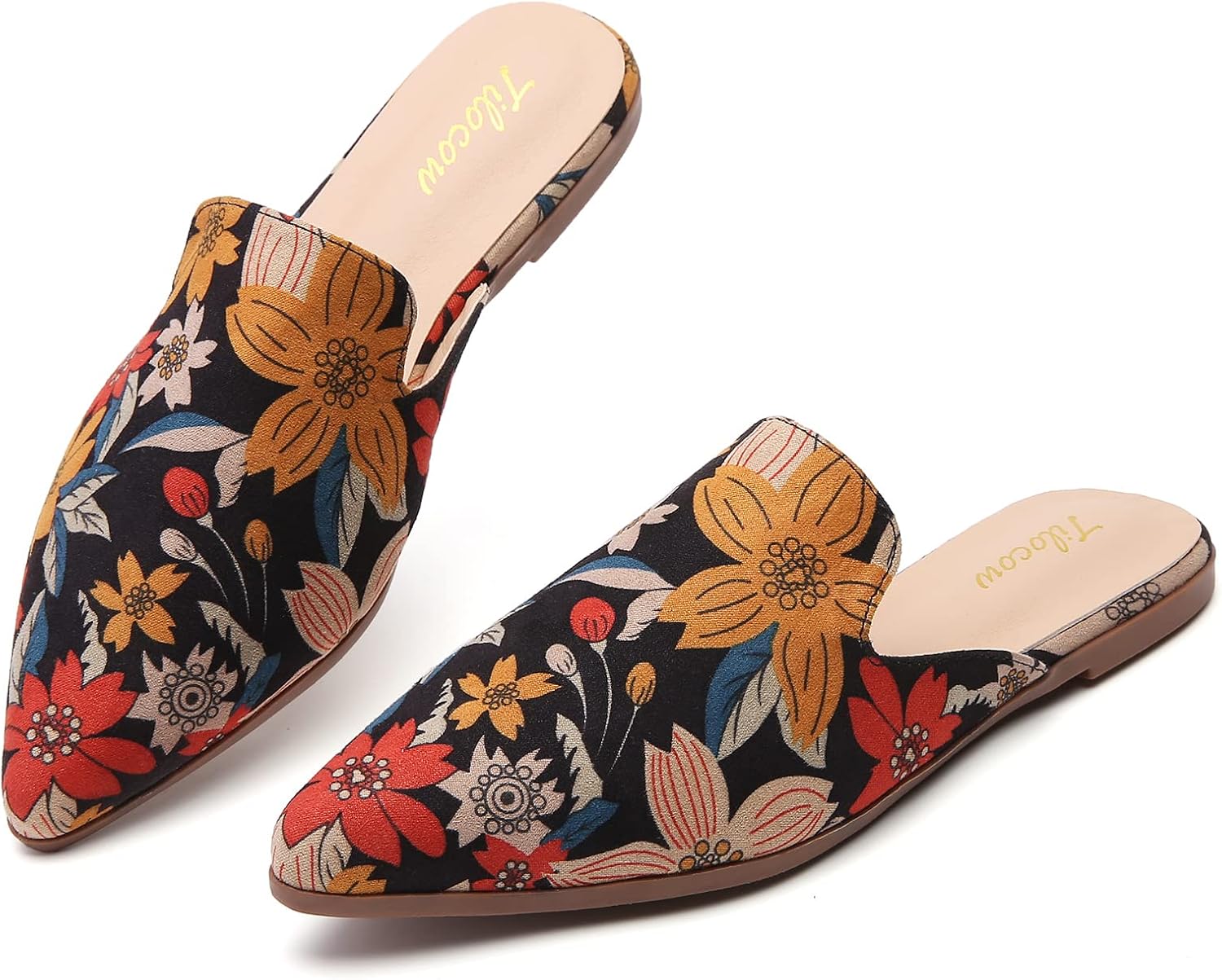 Tilocow Mules for Woman Comfortable Pointed Toe Backless Loafers Flat Mule Busin...