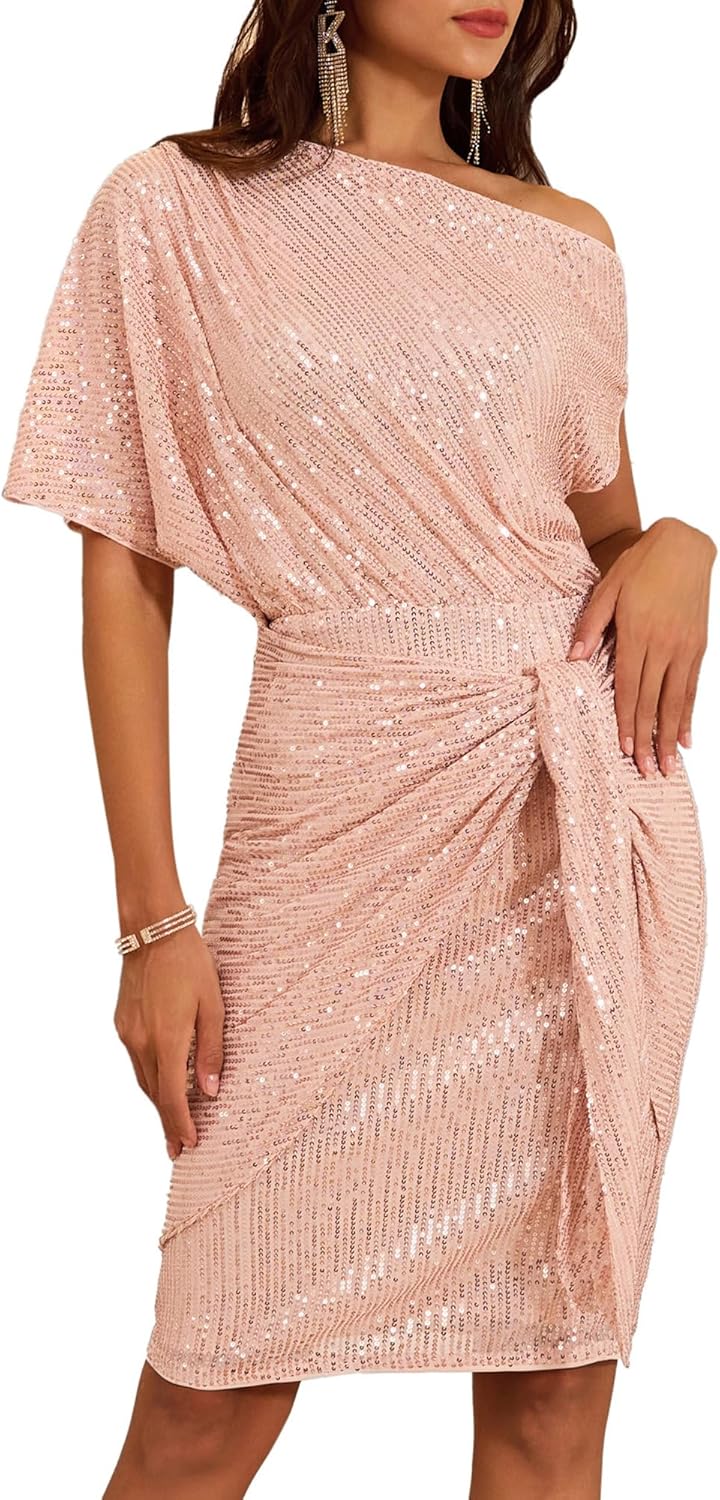 GRACE KARIN Women's Sequin Sparkly Glitter Party Club Dress One Shoulder Ruched...