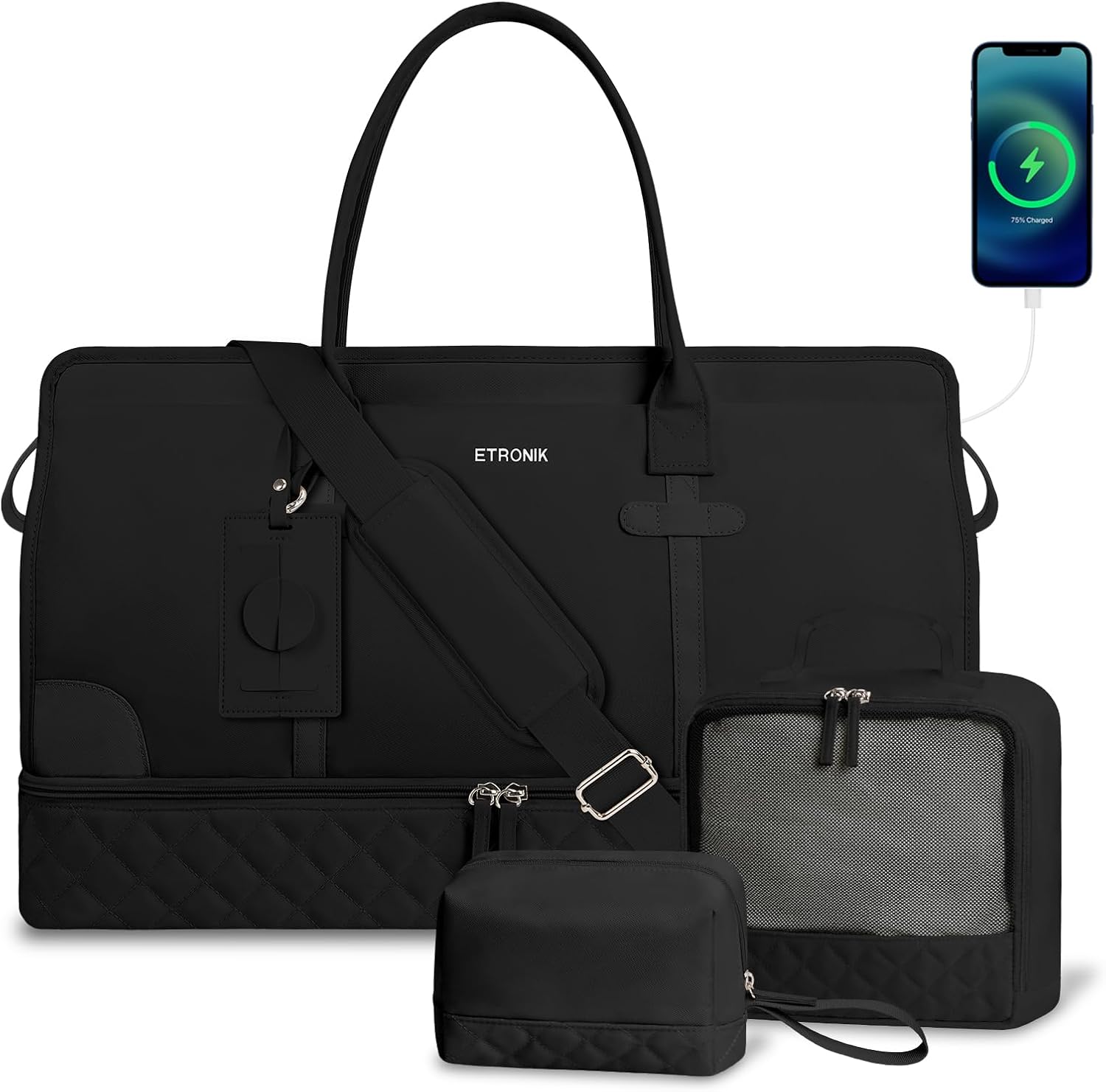 ETRONIK Weekend Overnight Bag for Women, Large Travel Duffle Bag with Shoe Compa...