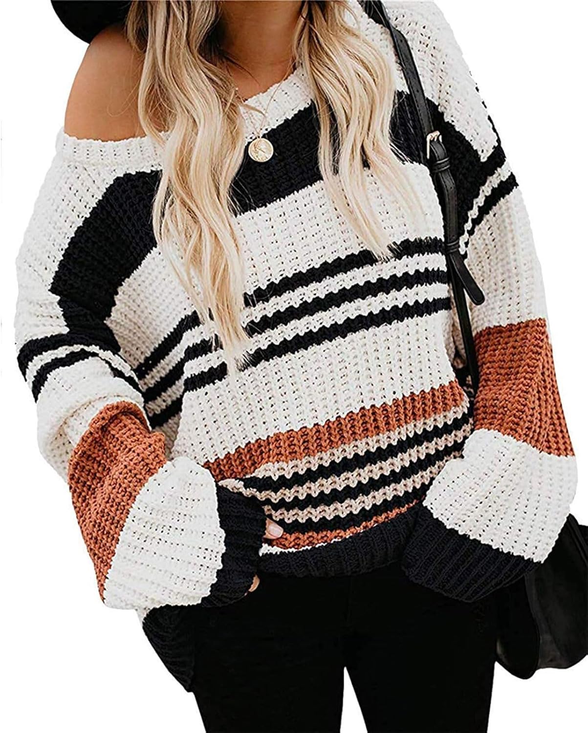 ZESICA Women's Sweater, Special Long Sleeve Crew Neck Pullover, Innovative Strip...