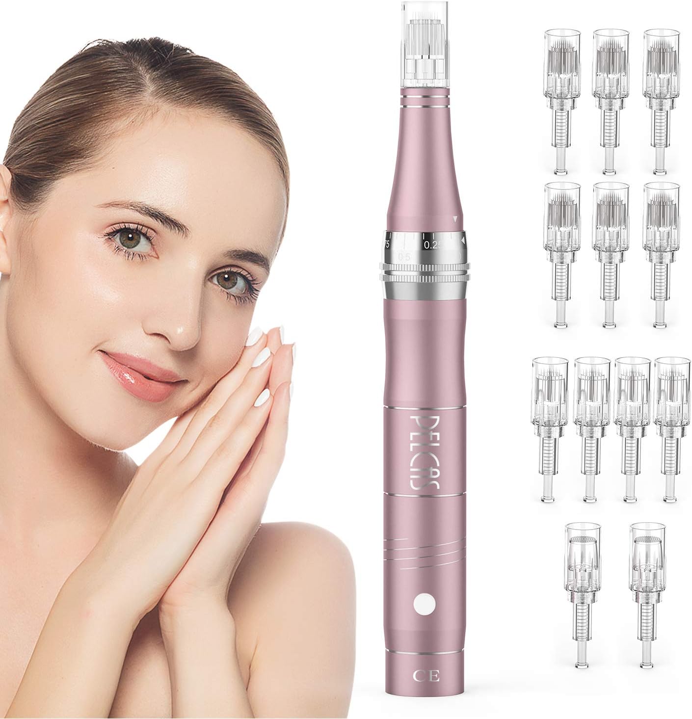 Microneedling Pen, PELCAS Electric Dermapen with 12 Needles Cartridges(6 * 36Pin...