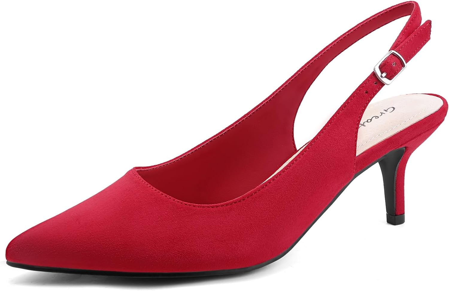Greatonu Pointed Toe Sandals Slingback Kitten Heel Pointed Toe Pumps 3 UK Red