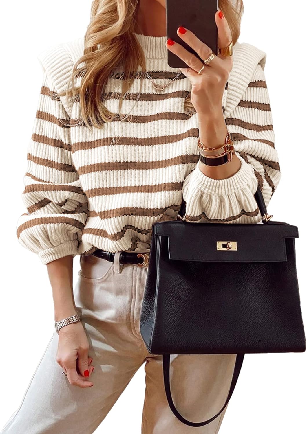 PRETTYGARDEN Women's Sweaters Casual Long Lantern Sleeve Crewneck Ribbed Knit Pu...