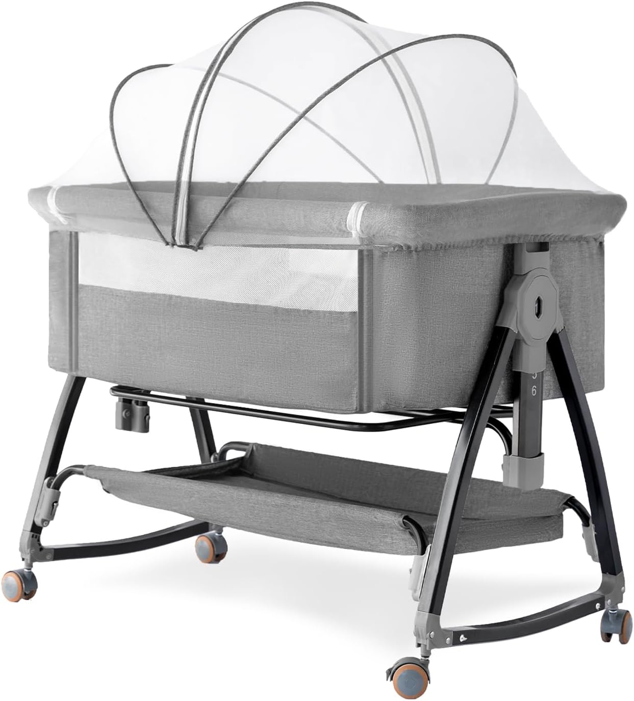 Bedside Crib, 3 in 1 Bassinet with Quick Height Adjustment and Mosquito Nets, Ea...