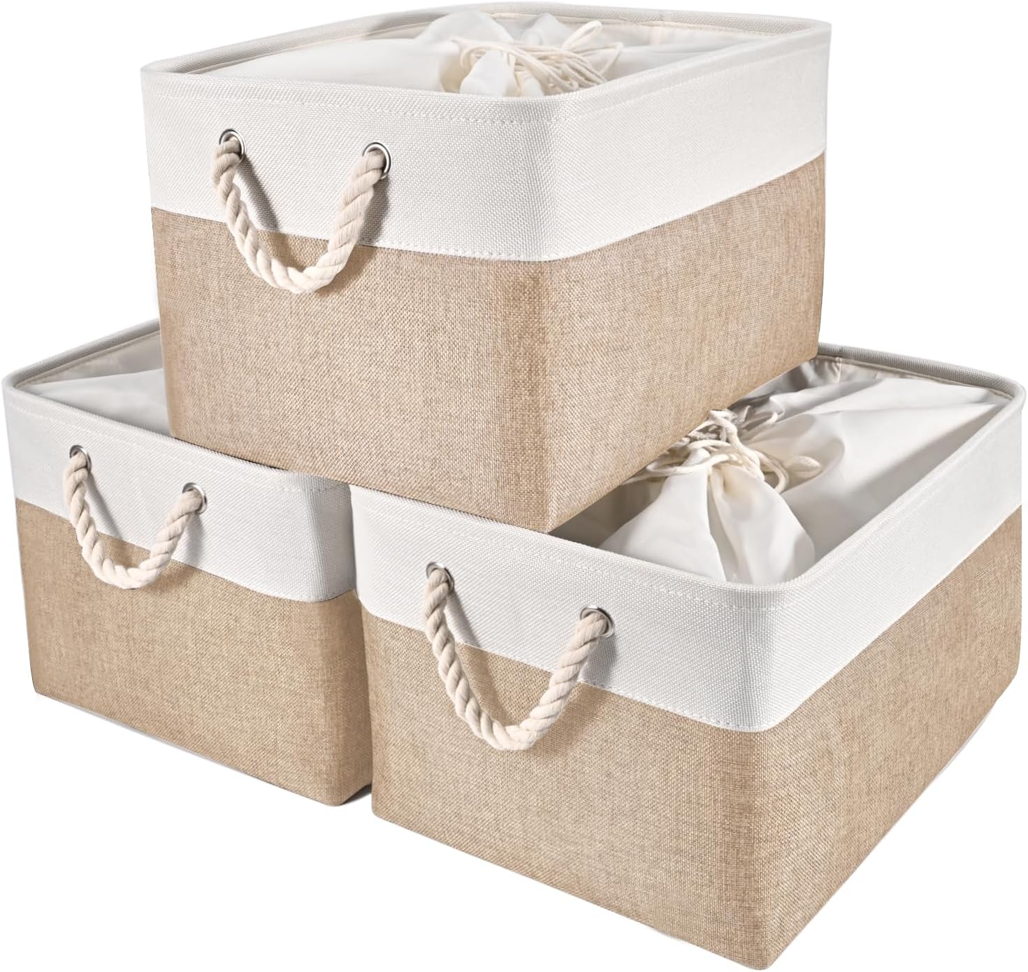 HOdo Home Storage Bins, Fabric Bin with Drawstring Closure and 2 Bold Handles, C...
