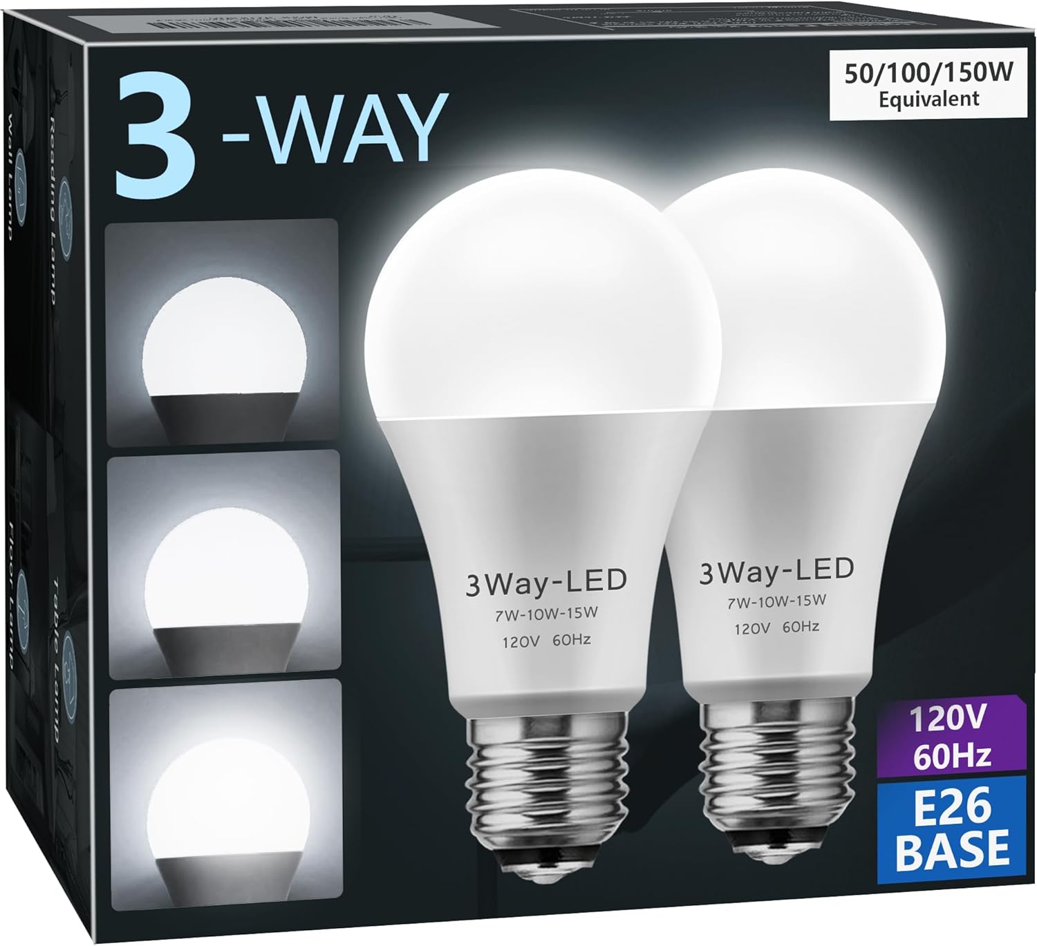 LED Light Bulbs, 𝟑 𝐖𝐚𝐲 𝐋𝐄𝐃 𝐋𝐢𝐠𝐡𝐭 𝐁𝐮𝐥𝐛𝐬 50 100 150W Equivalent, Briignite 3 Way L...