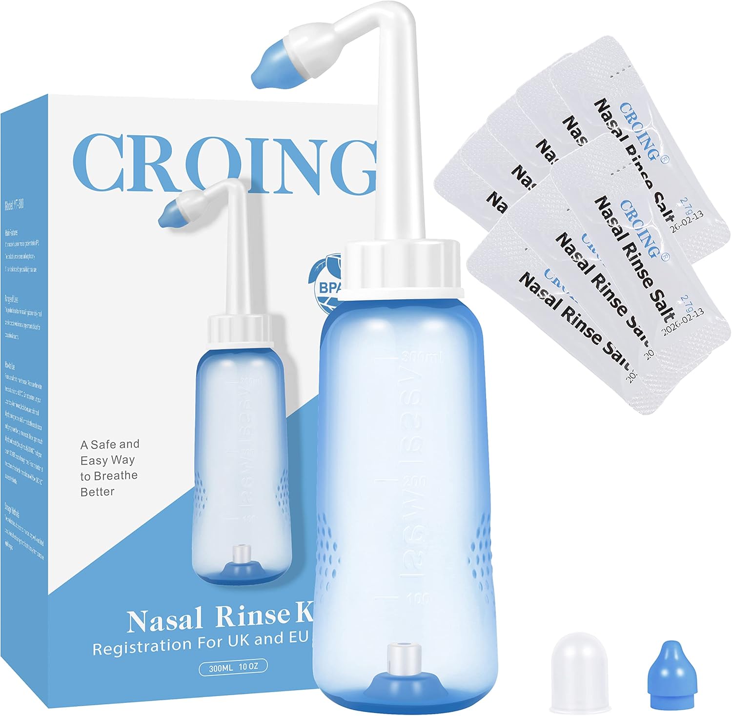 CROING 𝙎𝙞𝙣𝙪𝙨 𝙍𝙞𝙣𝙨𝙚, Special Sinus Rinse Mix with 1x Nasal Wash Bottle (300ml), I...