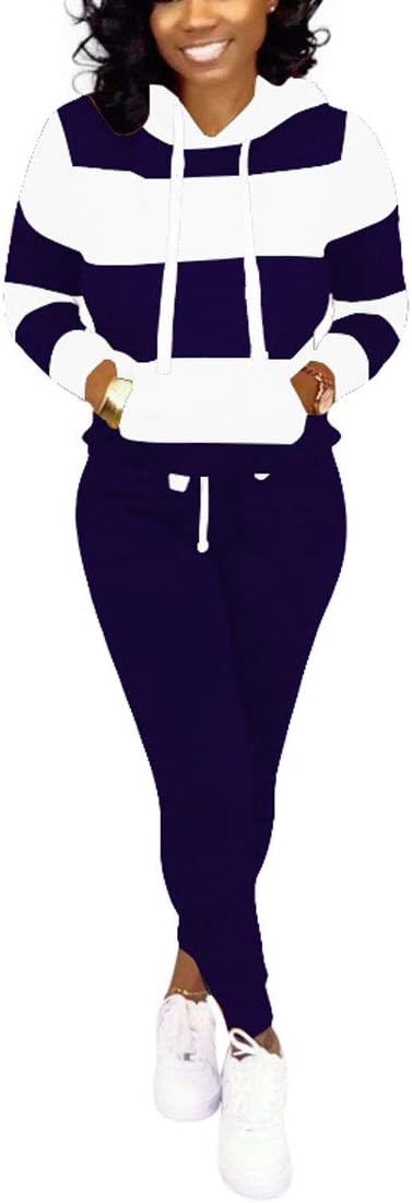 Nimsruc Two Piece Outfits For Women Jogging Suits Casual Large 3136 Blue White