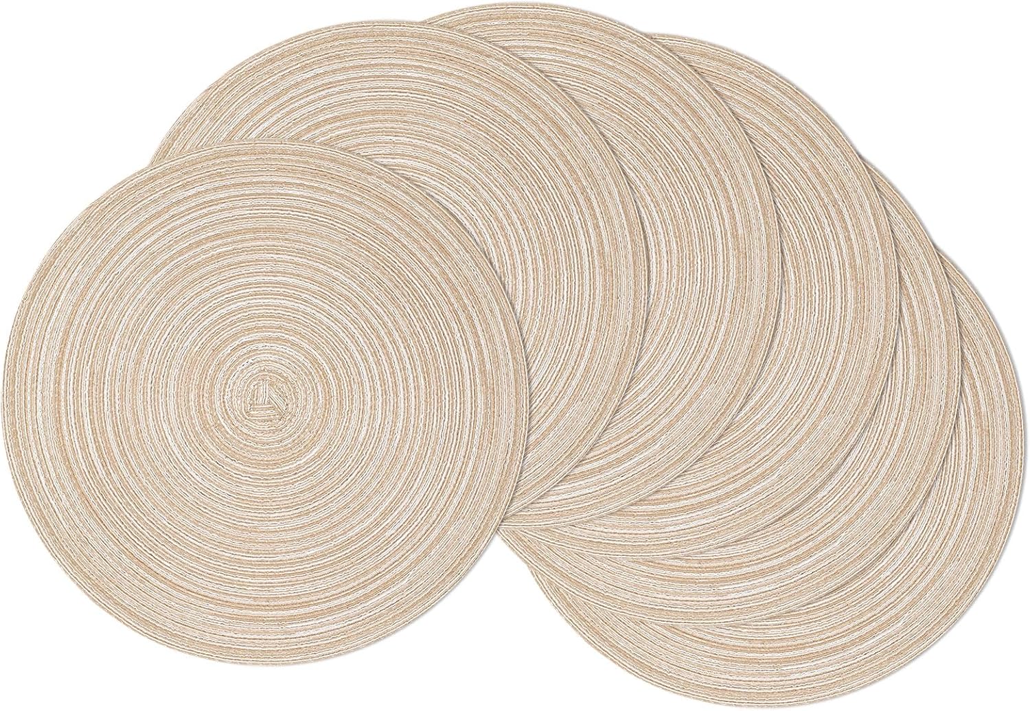 SHACOS Round Braided Placemats Set of 6 Washable Cotton Polyester 15 inch Round...