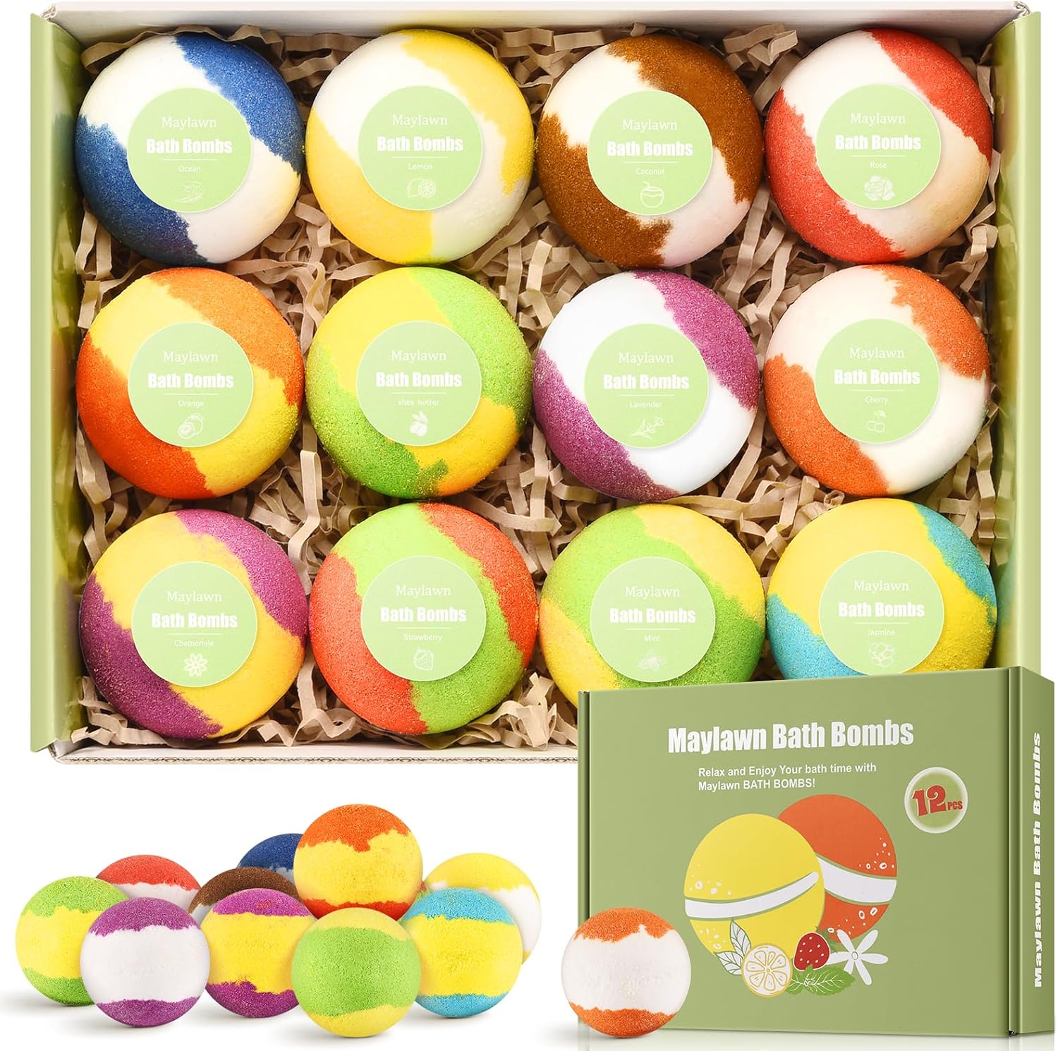 Maylawn Bath Bombs Gift Set, 12-Pieces Handmade Fizzy Bubble Bath Bombs, Birthda...