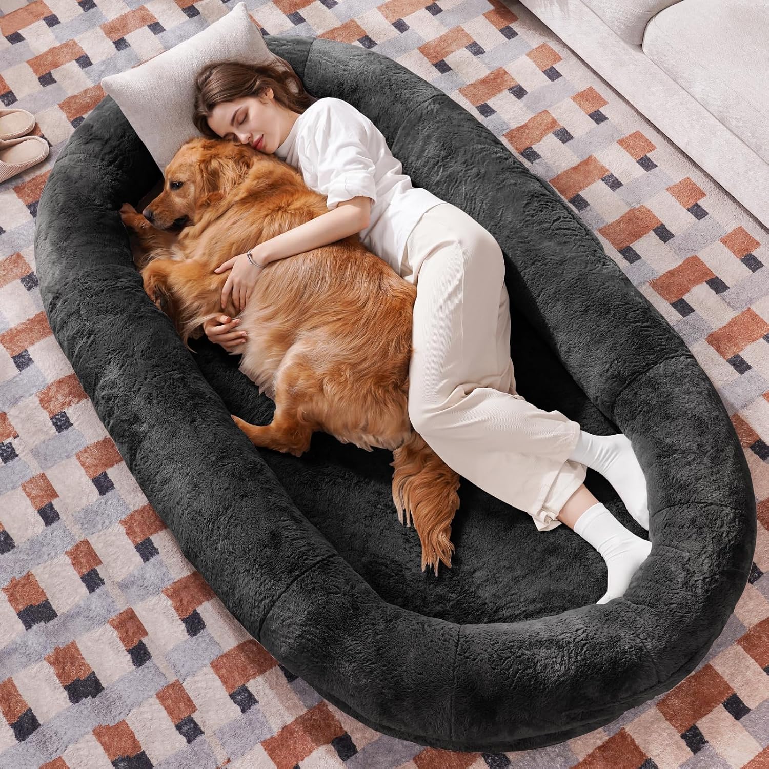 Human Dog Bed for Adult People 72"×48"×10" Giant Dog Bed for Adult Pet with Blan...