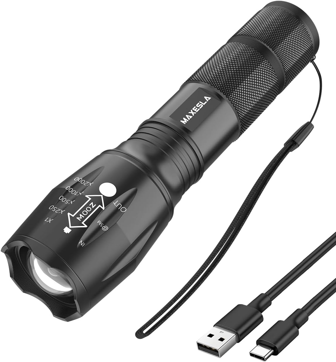 Maxesla 6000L LED Torch Rechargeable, 6000 Lumens Super Bright Adjustable Focus...