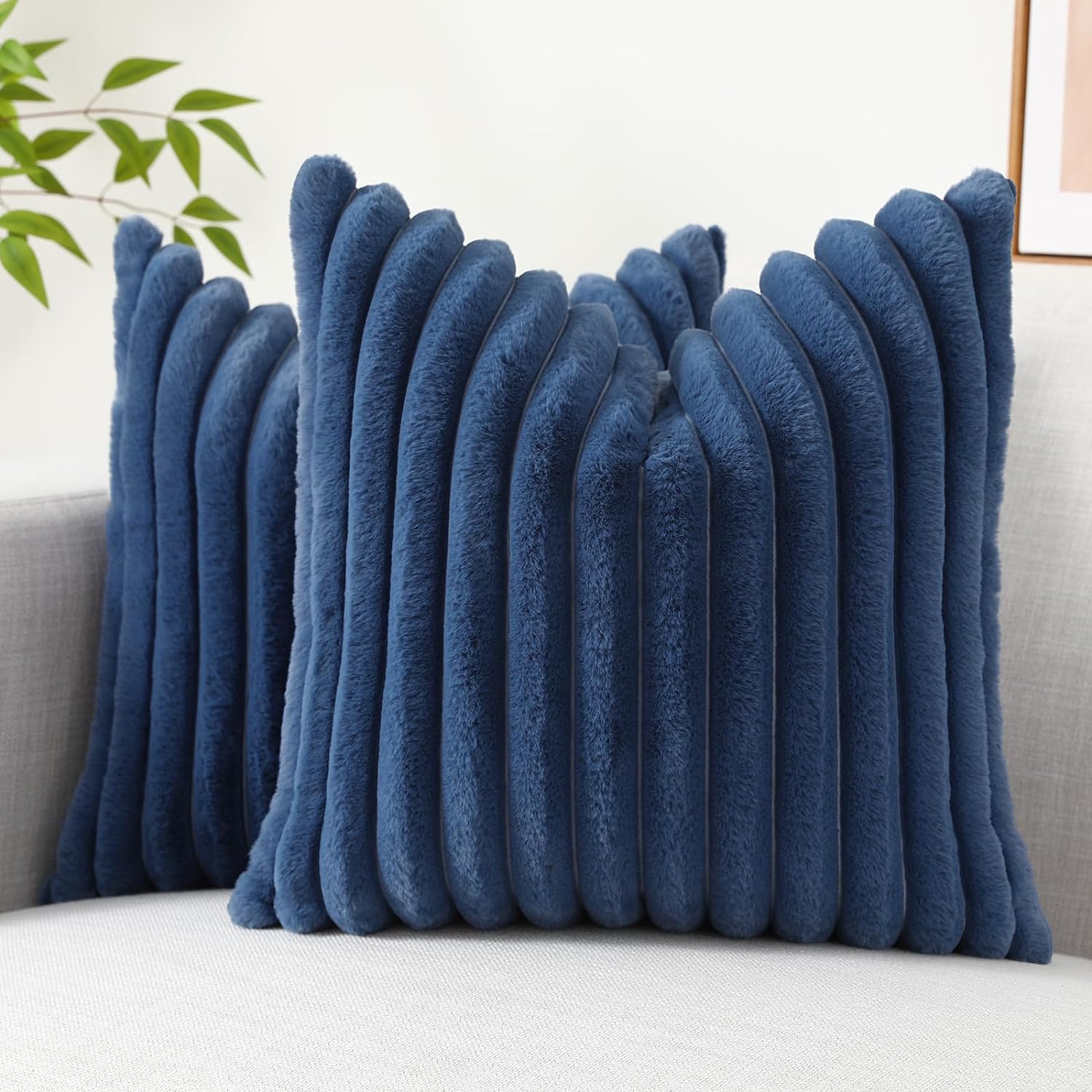 decorUhome Faux Fur Throw Pillow Covers 18x18 Set of 2, Decorative Soft Plush St...