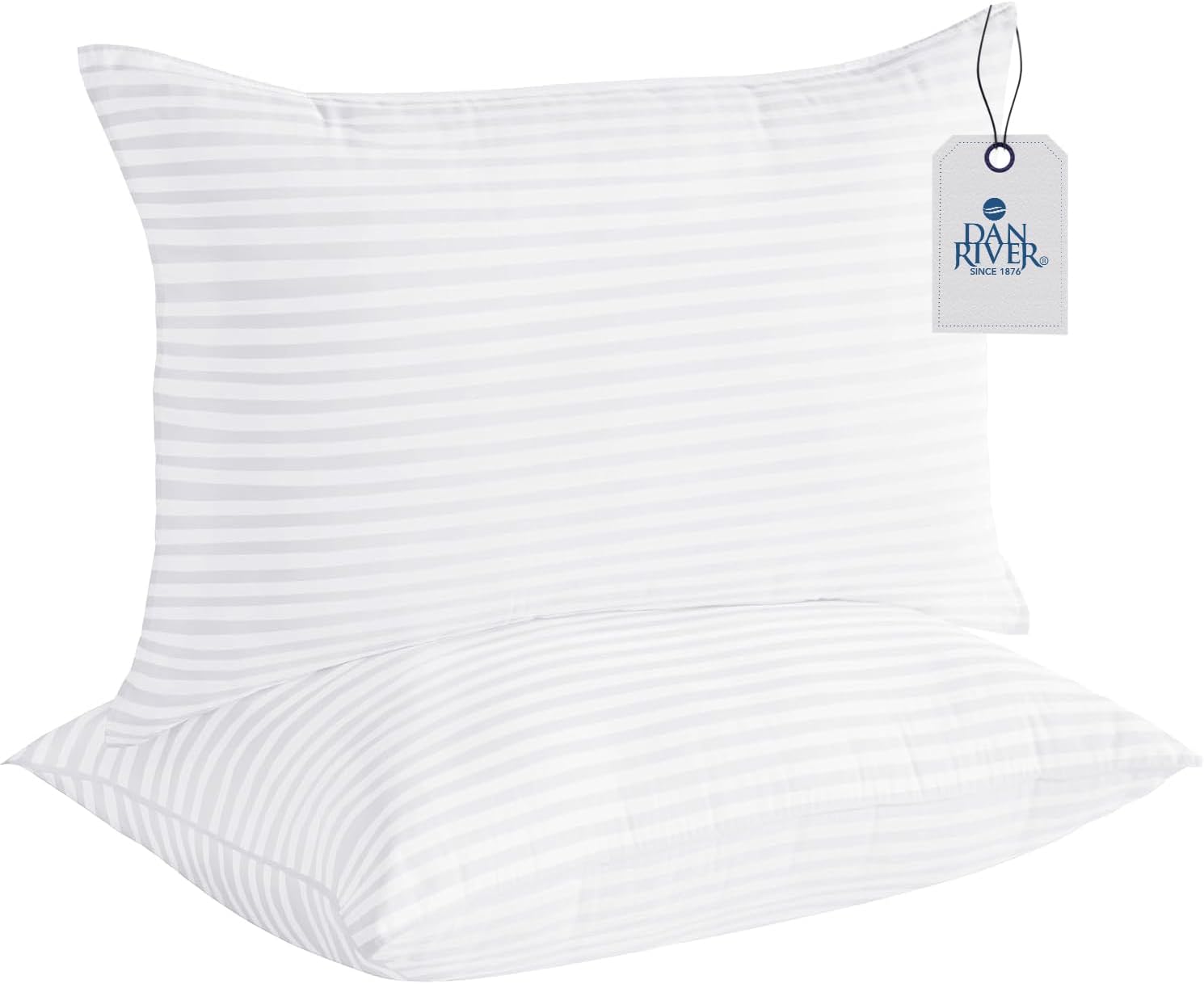 DAN RIVER Striped Pillows King (20x36) Size Set of 2 | White Hotel Pillows | Coo...